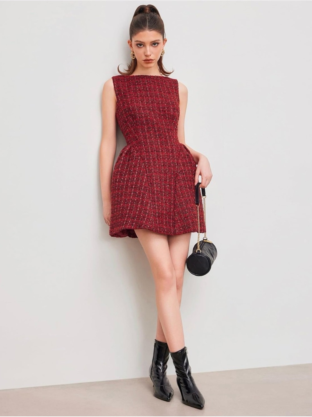 Cider Red Tweed Fit-and-Flare Mini Dress